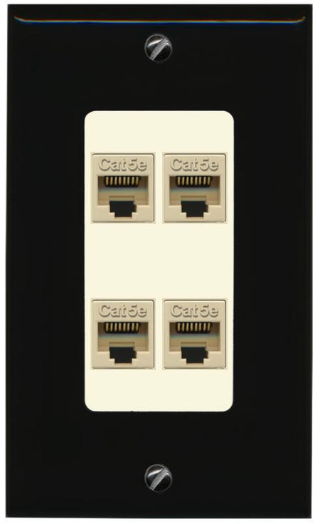 RiteAV 1 Gang Decorative 4 Port Cat5e Wall Plate - 1 Gang [Black/Light-Almond]