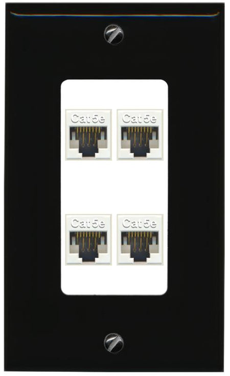 RiteAV 1 Gang Decorative 4 Port Cat5e Wall Plate - 1 Gang [Black/White]