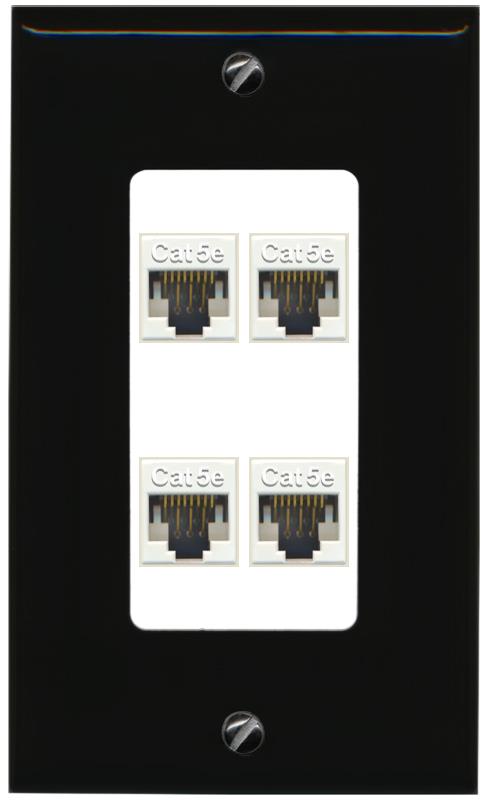 RiteAV 1 Gang Decorative 4 Port Cat5e Wall Plate - 1 Gang [Black/White]