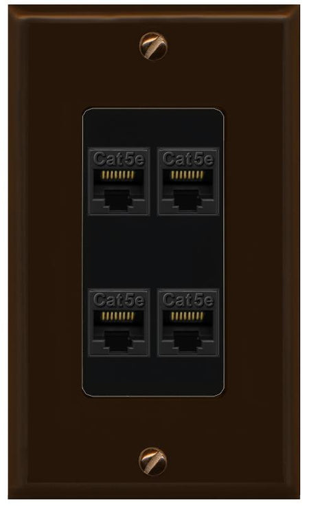 RiteAV 1 Gang Decorative 4 Port Cat5e Wall Plate - 1 Gang [Brown/Black]