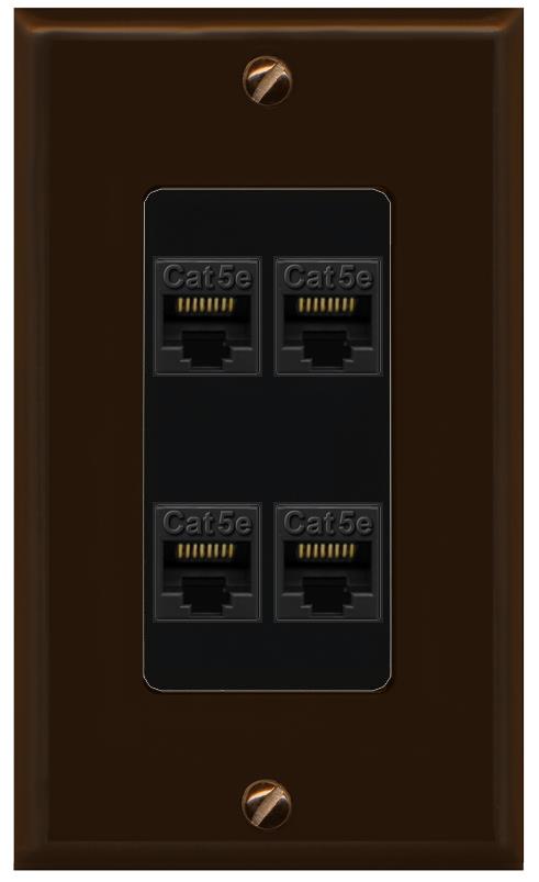 RiteAV 1 Gang Decorative 4 Port Cat5e Wall Plate - 1 Gang [Brown/Black]