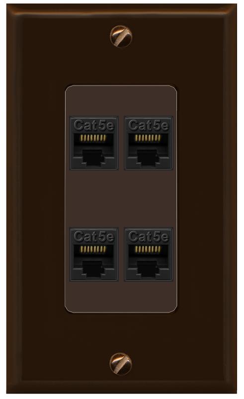RiteAV 1 Gang Decorative 4 Port Cat5e Wall Plate - 1 Gang [Brown/Brown]