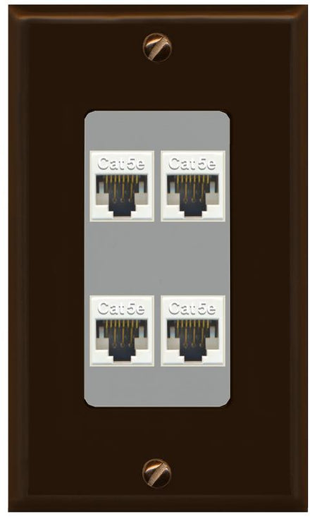 RiteAV 1 Gang Decorative 4 Port Cat5e Wall Plate - 1 Gang [Brown/Gray]