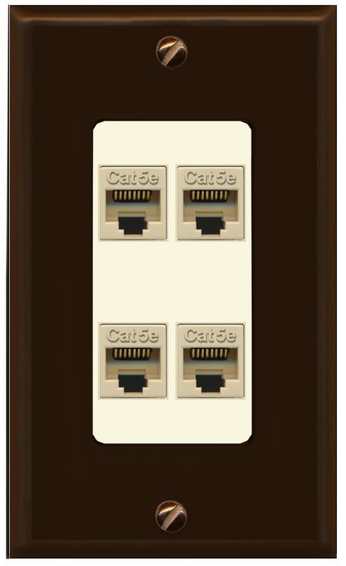 RiteAV 1 Gang Decorative 4 Port Cat5e Wall Plate - 1 Gang [Brown/Light-Almond]