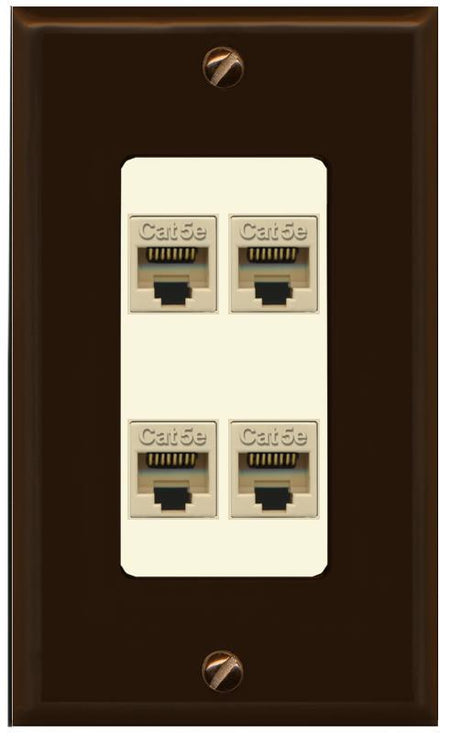 RiteAV 1 Gang Decorative 4 Port Cat5e Wall Plate - 1 Gang [Brown/Light-Almond]