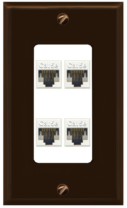 RiteAV 1 Gang Decorative 4 Port Cat5e Wall Plate - 1 Gang [Brown/White]