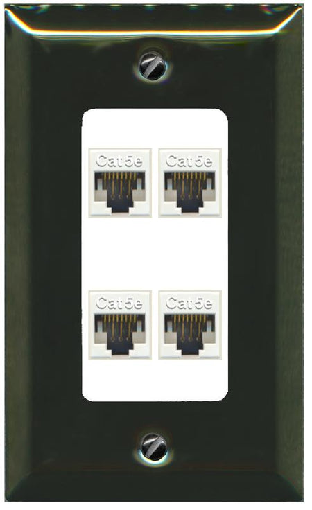 RiteAV 1 Gang Decorative 4 Port Cat5e Wall Plate - 1 Gang [Brass/White]