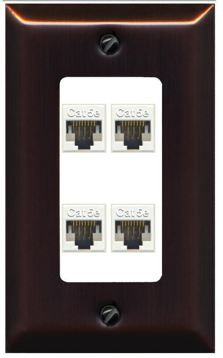 RiteAV 1 Gang Decorative 4 Port Cat5e Wall Plate - 1 Gang [Bronze/White]