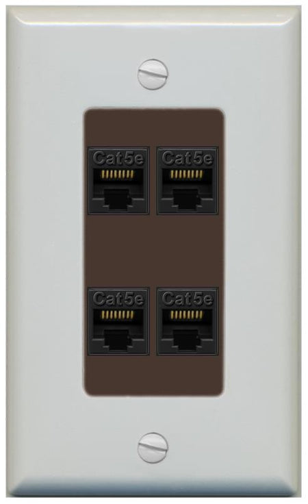 RiteAV 1 Gang Decorative 4 Port Cat5e Wall Plate - 1 Gang [Gray/Brown]