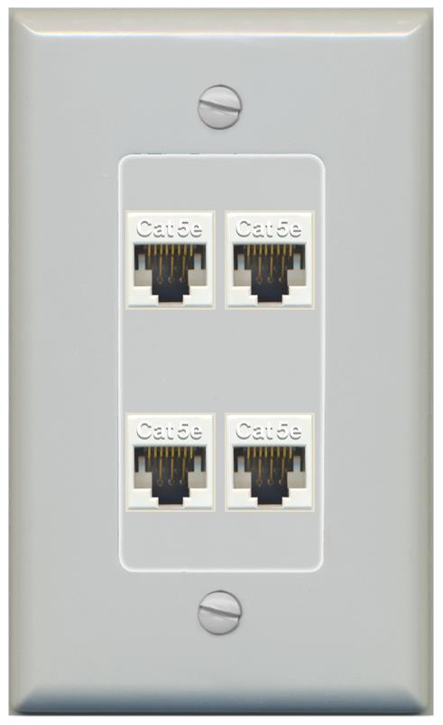 RiteAV 1 Gang Decorative 4 Port Cat5e Wall Plate - 1 Gang [Gray/Gray]