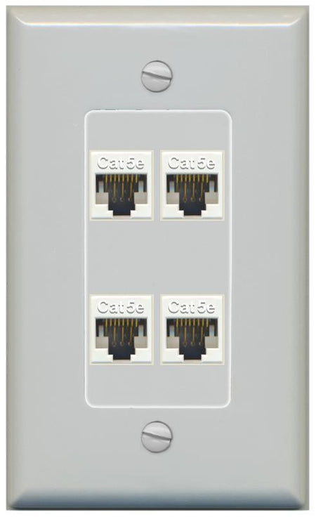 RiteAV 1 Gang Decorative 4 Port Cat5e Wall Plate - 1 Gang [Gray/Gray]