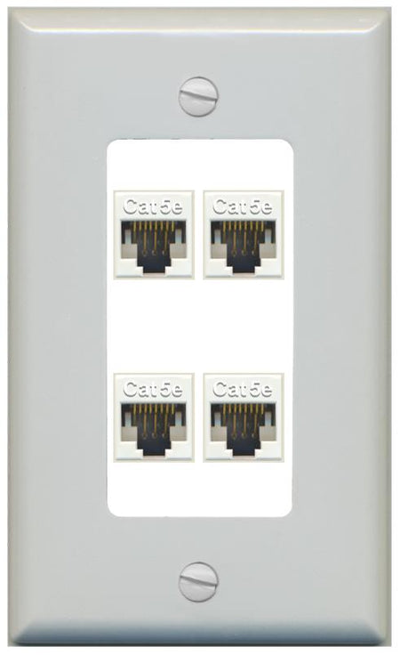 RiteAV 1 Gang Decorative 4 Port Cat5e Wall Plate - 1 Gang [Gray/White]