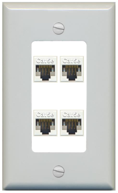 RiteAV 1 Gang Decorative 4 Port Cat5e Wall Plate - 1 Gang [Gray/White]