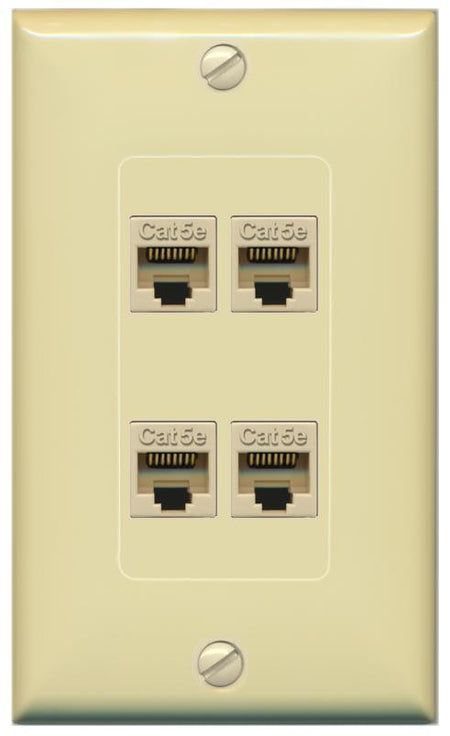 RiteAV 1 Gang Decorative 4 Port Cat5e Wall Plate - 1 Gang [Ivory/Ivory]