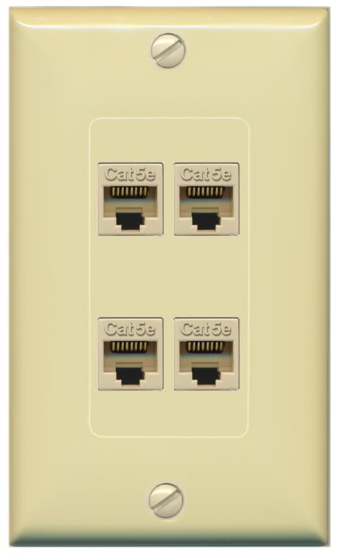 RiteAV 1 Gang Decorative 4 Port Cat5e Wall Plate - 1 Gang [Ivory/Ivory]
