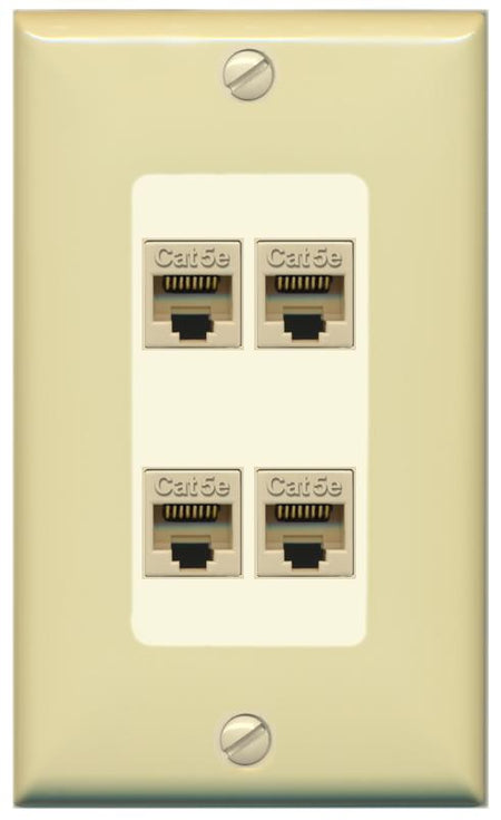 RiteAV 1 Gang Decorative 4 Port Cat5e Wall Plate - 1 Gang [Ivory/Light-Almond]