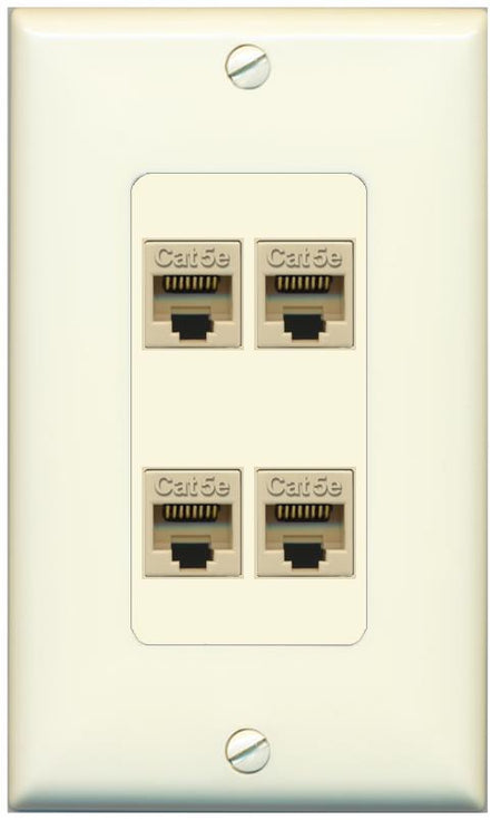 RiteAV 1 Gang Decorative 4 Port Cat5e Wall Plate - 1 Gang [Light-Almond]