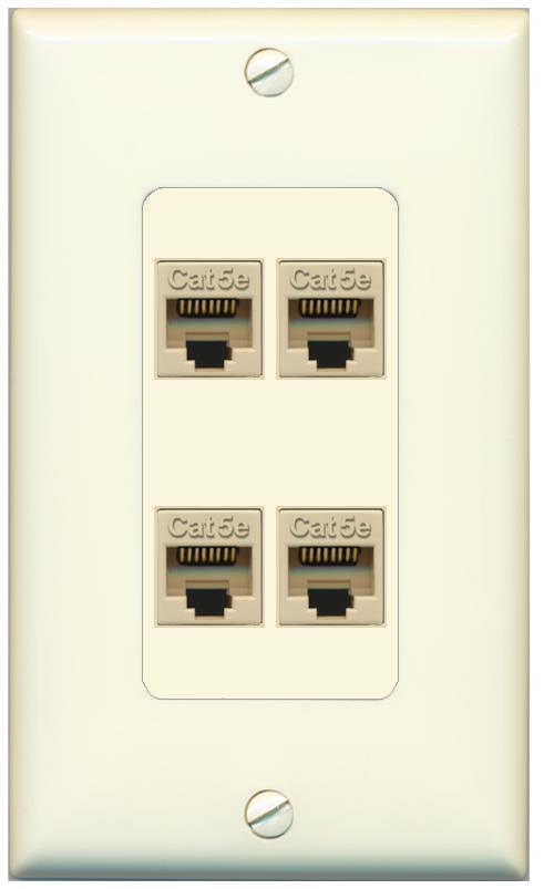RiteAV 1 Gang Decorative 4 Port Cat5e Wall Plate - 1 Gang [Light-Almond]