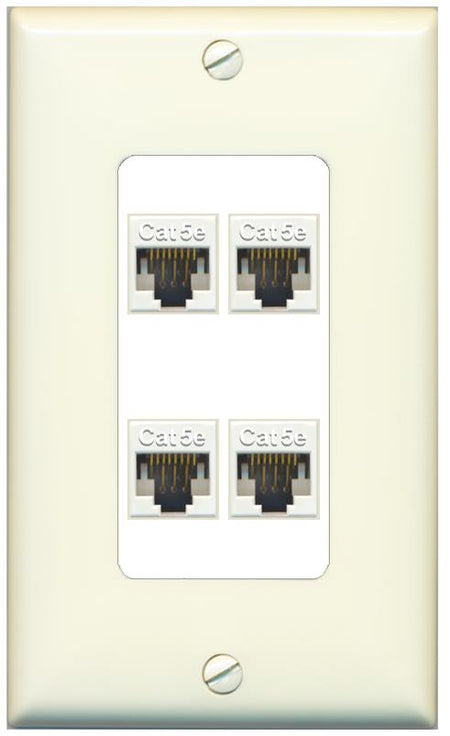 RiteAV 1 Gang Decorative 4 Port Cat5e Wall Plate - 1 Gang [Light-Almond/White]