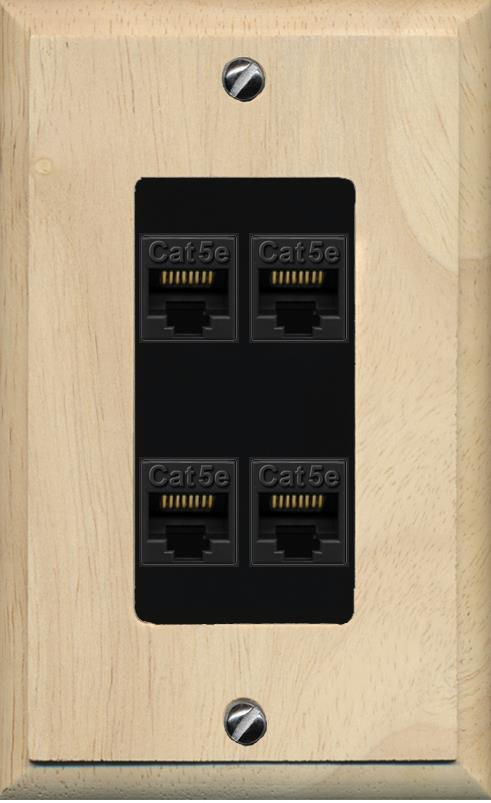 RiteAV 1 Gang Decorative 4 Port Cat5e Wall Plate - 1 Gang [Wood/Black]