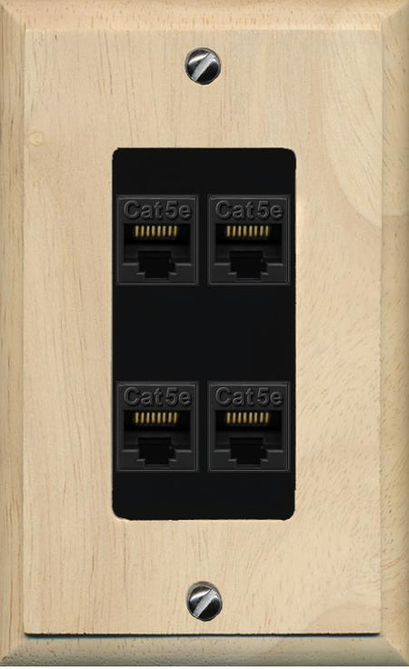 RiteAV 1 Gang Decorative 4 Port Cat5e Wall Plate - 1 Gang [Wood/Black]