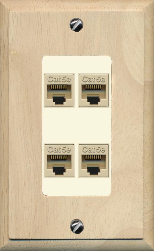 RiteAV 1 Gang Decorative 4 Port Cat5e Wall Plate - 1 Gang [Wood/Light-Almond]