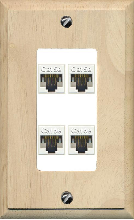 RiteAV 1 Gang Decorative 4 Port Cat5e Wall Plate - 1 Gang [Wood/White]