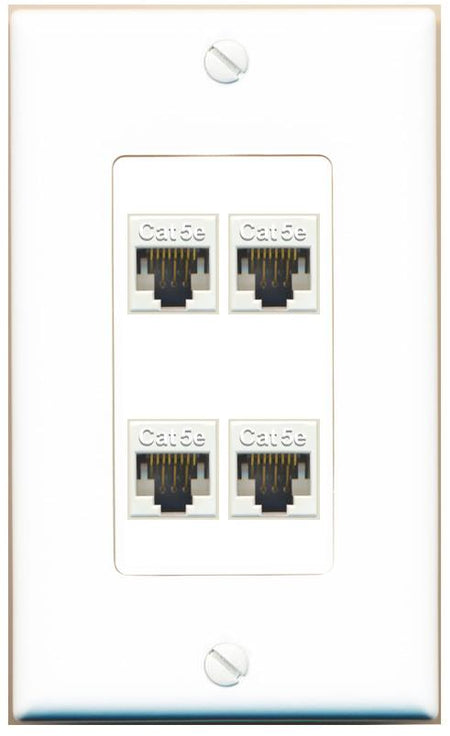 RiteAV 1 Gang Decorative 4 Port Cat5e Wall Plate - 1 Gang [White]