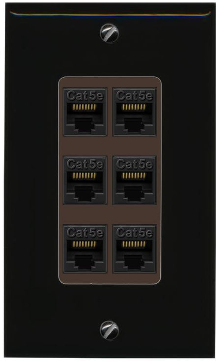 RiteAV 1 Gang Decorative 6 Port Cat5e Wall Plate - 1 Gang [Black/Brown]