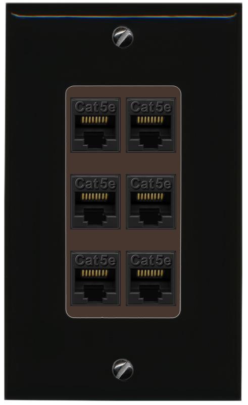 RiteAV 1 Gang Decorative 6 Port Cat5e Wall Plate - 1 Gang [Black/Brown]