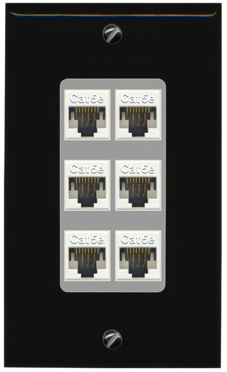 RiteAV 1 Gang Decorative 6 Port Cat5e Wall Plate - 1 Gang [Black/Gray]