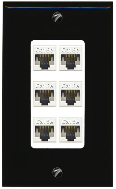 RiteAV 1 Gang Decorative 6 Port Cat5e Wall Plate - 1 Gang [Black/White]