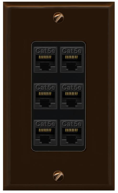 RiteAV 1 Gang Decorative 6 Port Cat5e Wall Plate - 1 Gang [Brown/Black]