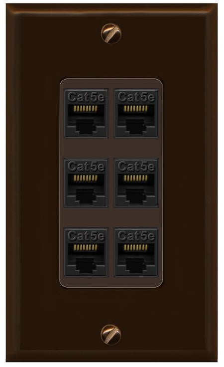 RiteAV 1 Gang Decorative 6 Port Cat5e Wall Plate - 1 Gang [Brown/Brown]