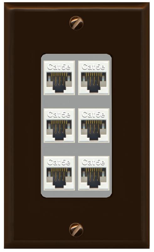 RiteAV 1 Gang Decorative 6 Port Cat5e Wall Plate - 1 Gang [Brown/Gray]