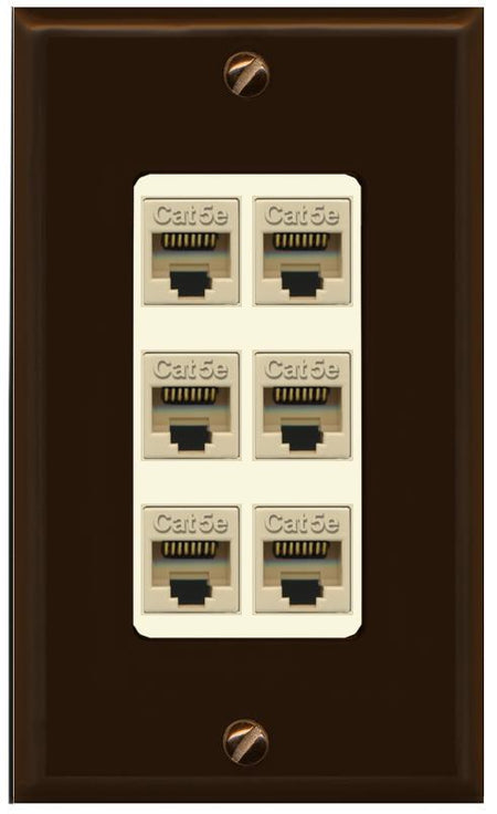 RiteAV 1 Gang Decorative 6 Port Cat5e Wall Plate - 1 Gang [Brown/Light-Almond]