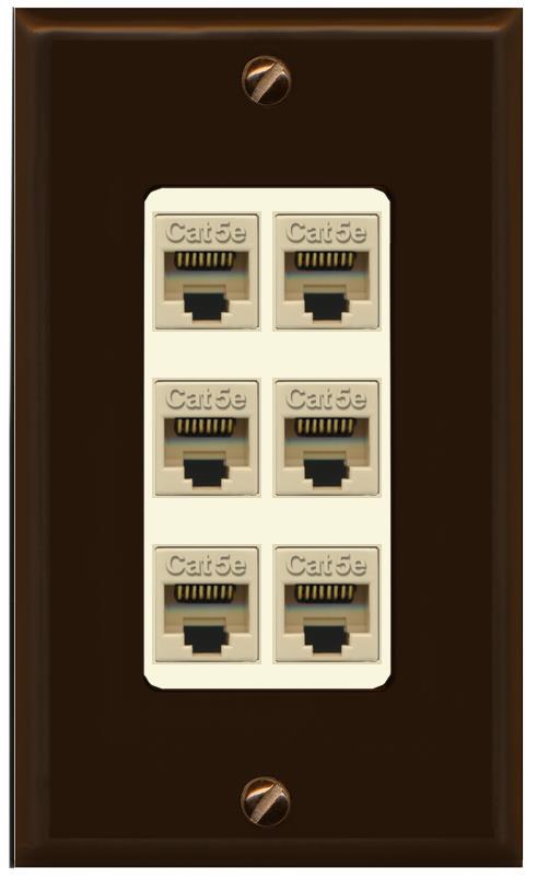 RiteAV 1 Gang Decorative 6 Port Cat5e Wall Plate - 1 Gang [Brown/Light-Almond]