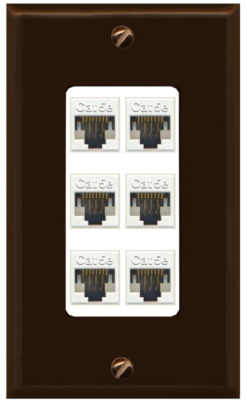 RiteAV 1 Gang Decorative 6 Port Cat5e Wall Plate - 1 Gang [Brown/White]