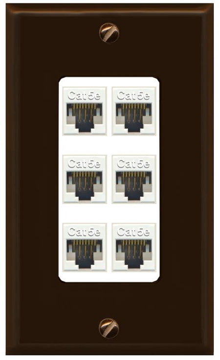 RiteAV 1 Gang Decorative 6 Port Cat5e Wall Plate - 1 Gang [Brown/White]