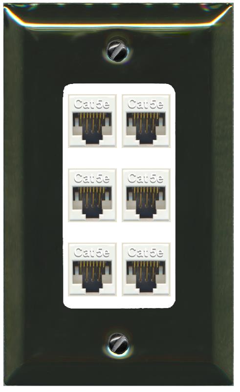 RiteAV 1 Gang Decorative 6 Port Cat5e Wall Plate - 1 Gang [Brass/White]