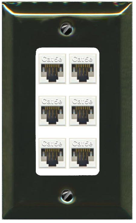 RiteAV 1 Gang Decorative 6 Port Cat5e Wall Plate - 1 Gang [Brass/White]