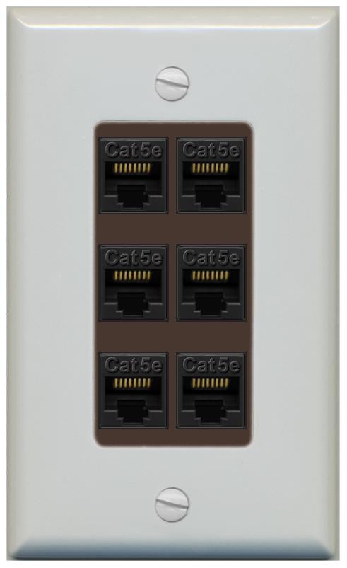 RiteAV 1 Gang Decorative 6 Port Cat5e Wall Plate - 1 Gang [Gray/Brown]