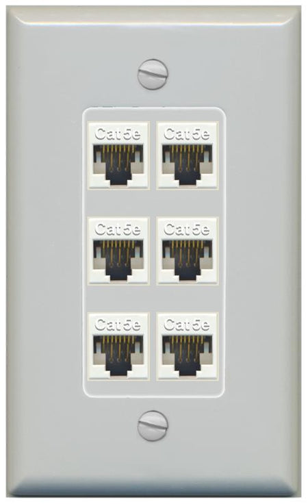 RiteAV 1 Gang Decorative 6 Port Cat5e Wall Plate - 1 Gang [Gray/Gray]