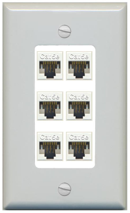 RiteAV 1 Gang Decorative 6 Port Cat5e Wall Plate - 1 Gang [Gray/White]