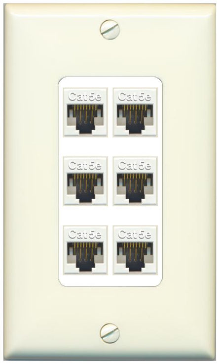RiteAV 1 Gang Decorative 6 Port Cat5e Wall Plate - 1 Gang [Light-Almond/White]