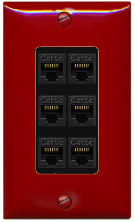 RiteAV 1 Gang Decorative 6 Port Cat5e Wall Plate - 1 Gang [Red/Black]