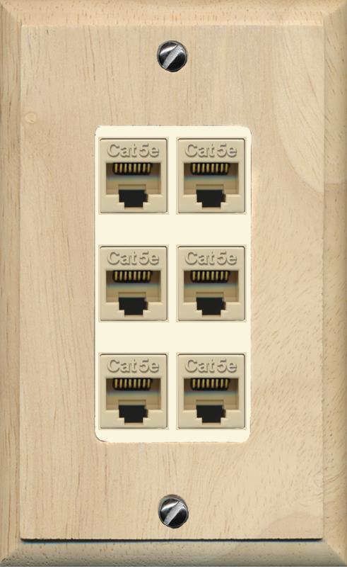 RiteAV 1 Gang Decorative 6 Port Cat5e Wall Plate - 1 Gang [Wood/Light-Almond]