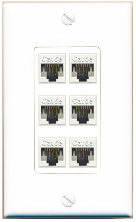 RiteAV 1 Gang Decorative 6 Port Cat5e Wall Plate - 1 Gang [White]