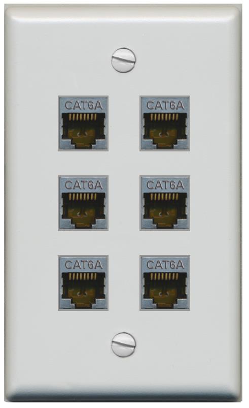 RiteAV - (1 Gang Flat) 6 Port Cat6a Ethernet Shielded Wall Plate - Flat [Gray/Gray]