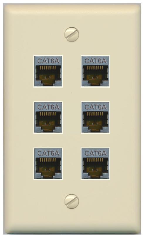 RiteAV - (1 Gang Flat) 6 Port Cat6a Ethernet Shielded Wall Plate - Flat [Ivory/Ivory]